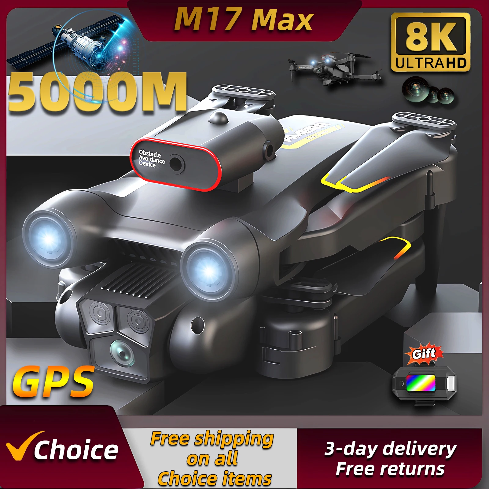 Drone Beacon Light - 新型M17 Maxドローン 8Kプロフェッショナル オプティカルフロー ドローン トリプルHDカメラ